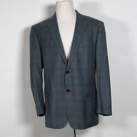 Renoir Double Vent 2 Button Blazer Jacket Mens Sz 46R Green Plaid Wool Linen - Picture 2 of 16